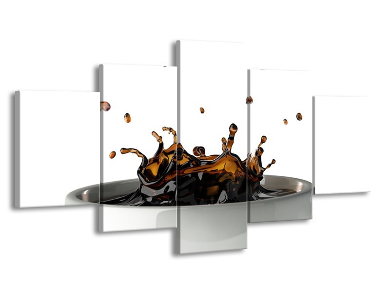 Glasschilderij Koffie, Keuken | Wit, Bruin | 150x80cm 5Luik