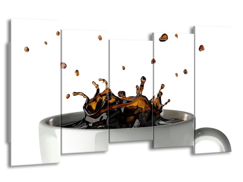 Glasschilderij Koffie, Keuken | Wit, Bruin | 150x80cm 5Luik