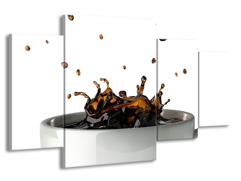 Canvas Schilderij Koffie, Keuken | Wit, Bruin | 160x90cm 4Luik
