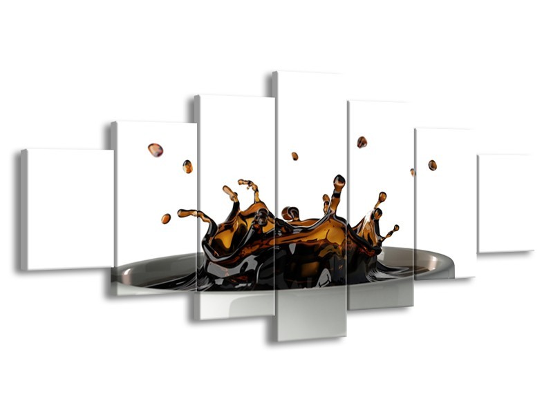 Canvas Schilderij Koffie, Keuken | Wit, Bruin | 210x100cm 7Luik