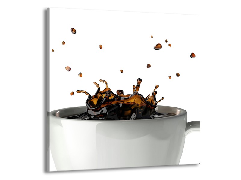 Glasschilderij Koffie, Keuken | Wit, Bruin | 50x50cm 1Luik