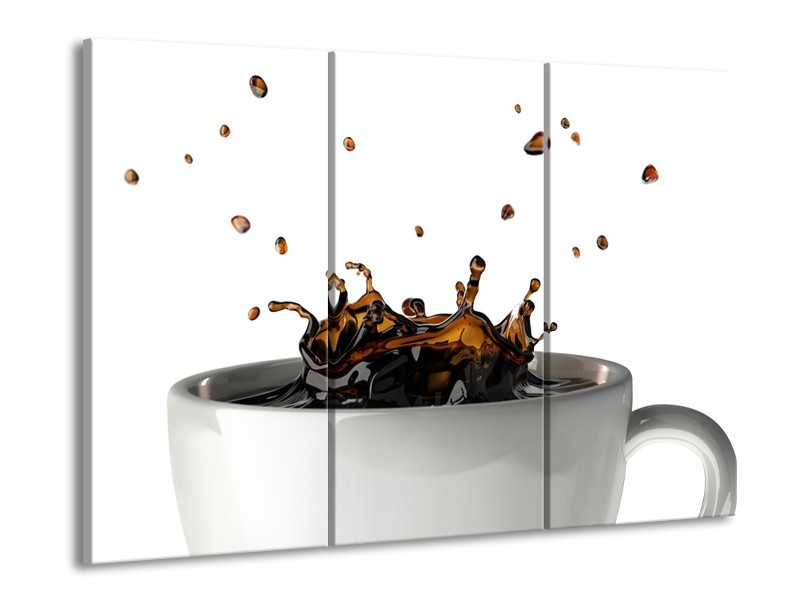 Glasschilderij Koffie, Keuken | Wit, Bruin | 60x90cm 3Luik