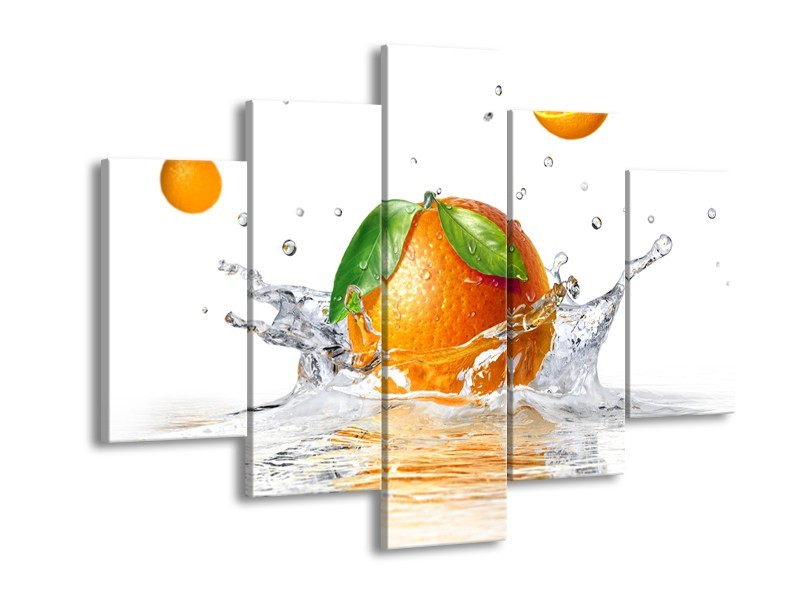 Glasschilderij Sinaasappel, Keuken | Wit, Oranje, Groen | 150x105cm 5Luik