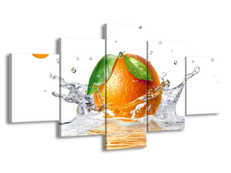 Glasschilderij Sinaasappel, Keuken | Wit, Oranje, Groen | 150x80cm 5Luik