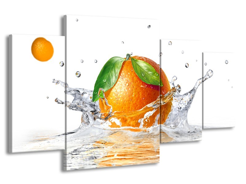 Canvas Schilderij Sinaasappel, Keuken | Wit, Oranje, Groen | 160x90cm 4Luik