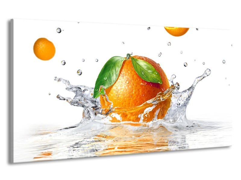 Canvas Schilderij Sinaasappel, Keuken | Wit, Oranje, Groen | 190x100cm 1Luik