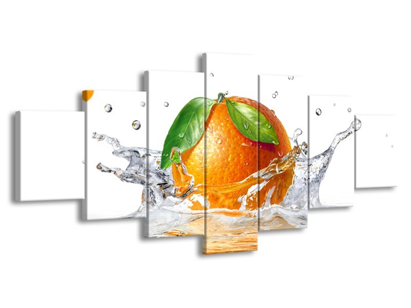 Canvas Schilderij Sinaasappel, Keuken | Wit, Oranje, Groen | 210x100cm 7Luik