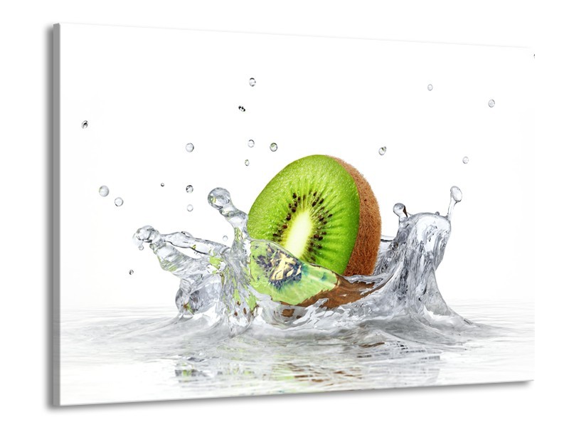 Canvas Schilderij Kiwi, Keuken | Wit, Groen, Bruin | 100x70cm 1Luik