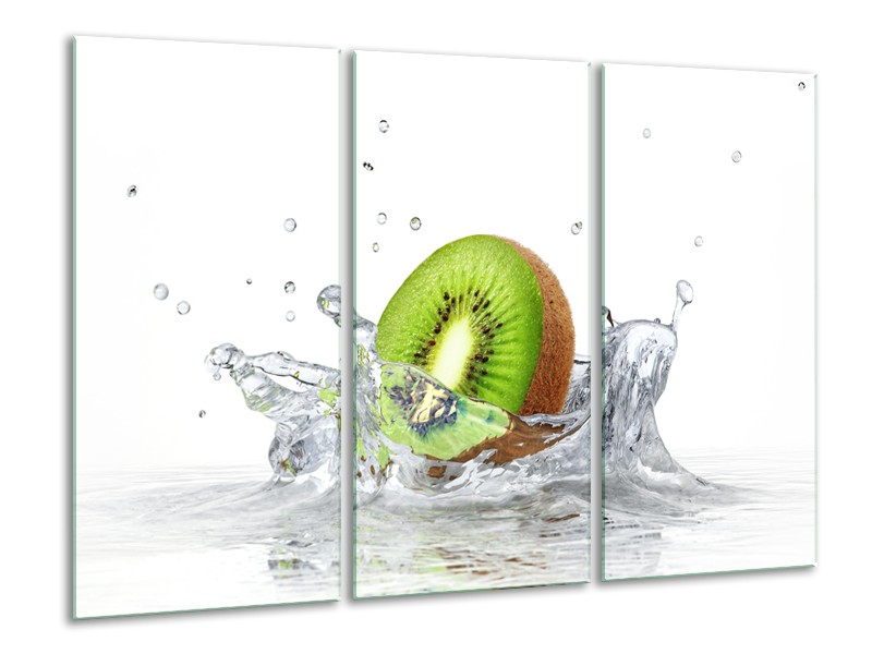 Glasschilderij Kiwi, Keuken | Wit, Groen, Bruin | 120x80cm 3Luik