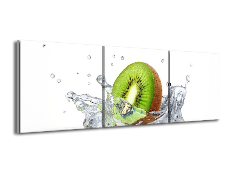 Glasschilderij Kiwi, Keuken | Wit, Groen, Bruin | 150x50cm 3Luik