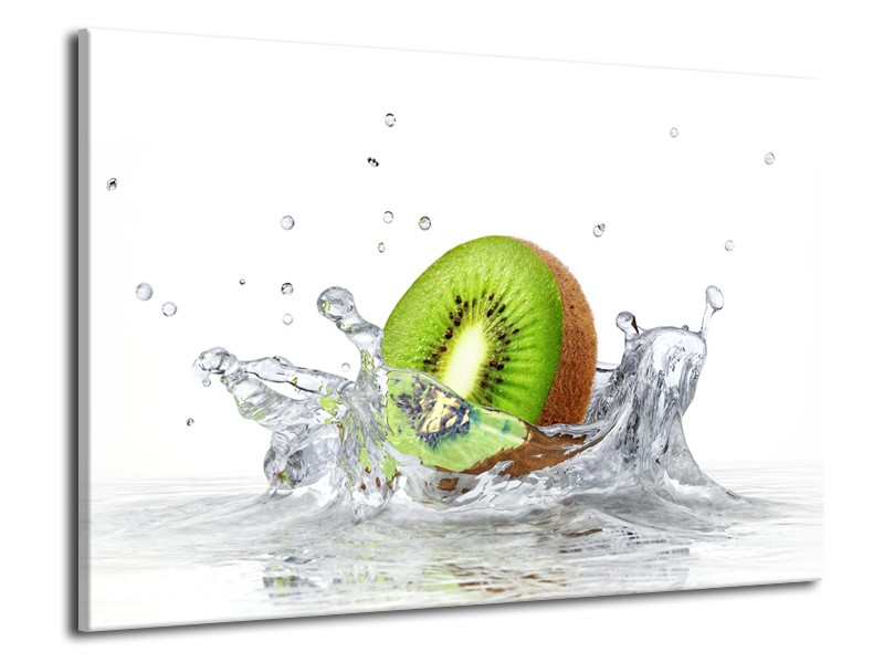 Canvas Schilderij Kiwi, Keuken | Wit, Groen, Bruin | 70x50cm 1Luik