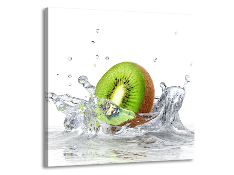 Canvas Schilderij Kiwi, Keuken | Wit, Groen, Bruin | 70x70cm 1Luik