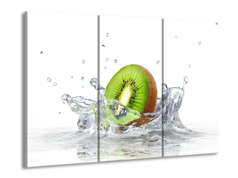 Glasschilderij Kiwi, Keuken | Wit, Groen, Bruin | 60x90cm 3Luik