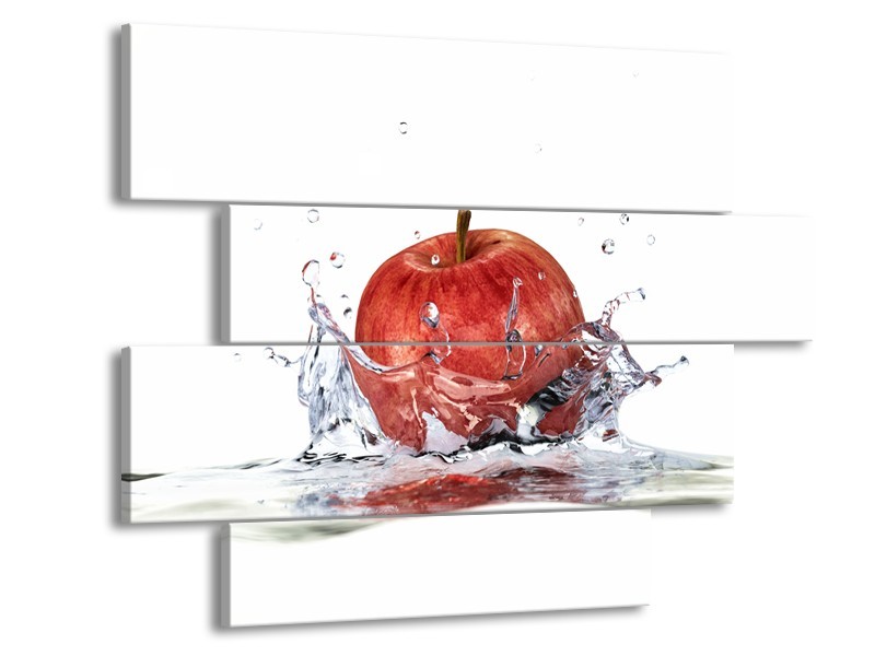 Canvas Schilderij Appel, Keuken | Rood, Wit | 115x85cm 4Luik