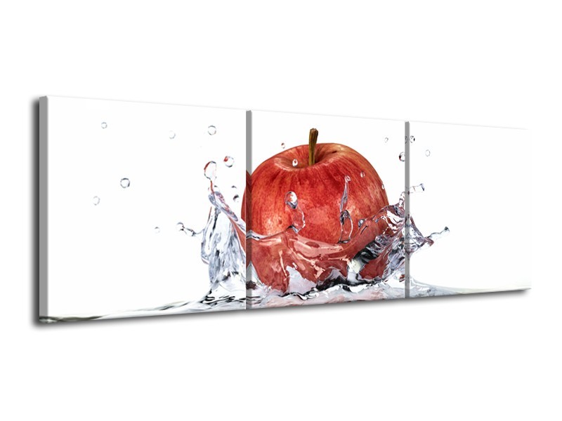 Glasschilderij Appel, Keuken | Rood, Wit, | 120x40cm 3Luik