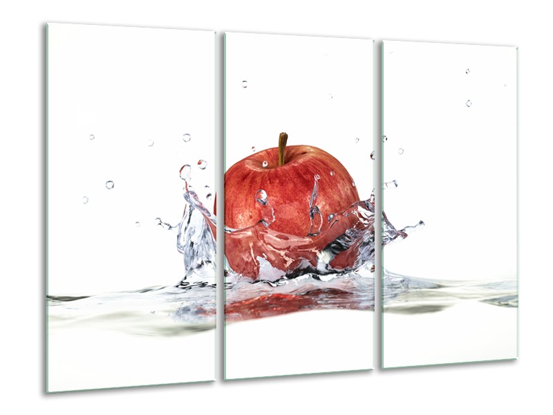 Glasschilderij Appel, Keuken | Rood, Wit, | 120x80cm 3Luik