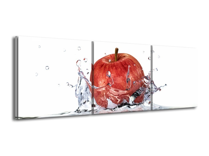 Glasschilderij Appel, Keuken | Rood, Wit, | 150x50cm 3Luik