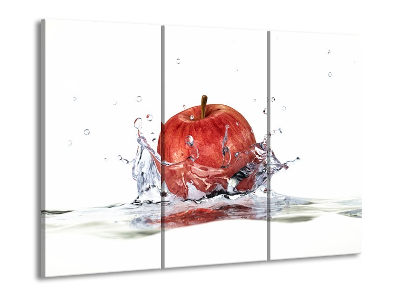 Glasschilderij Appel, Keuken | Rood, Wit, | 60x90cm 3Luik