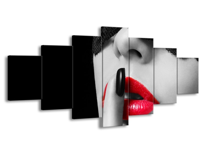Glasschilderij Vrouw, Lippen | Zwart, Grijs, Rood | 210x100cm 7Luik