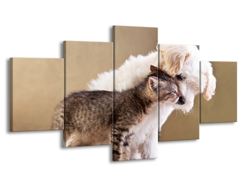 Glasschilderij Hond, Poes | Bruin, Crème | 150x80cm 5Luik