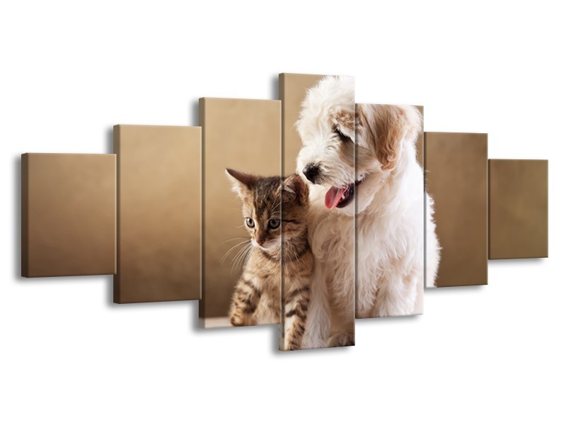 Canvas Schilderij Hond, Poes | Bruin, Crème | 210x100cm 7Luik