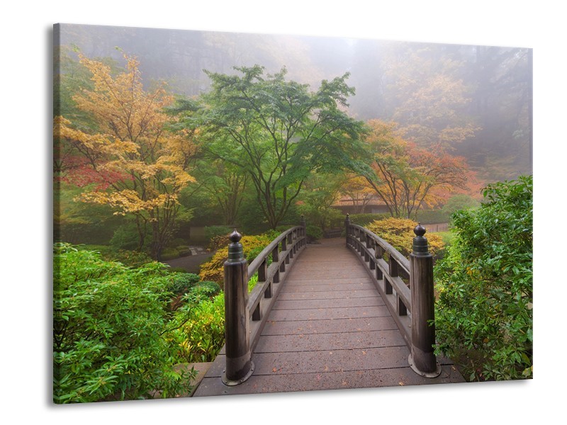 Canvas Schilderij Natuur, Brug | Groen, Bruin, Grijs | 100x70cm 1Luik