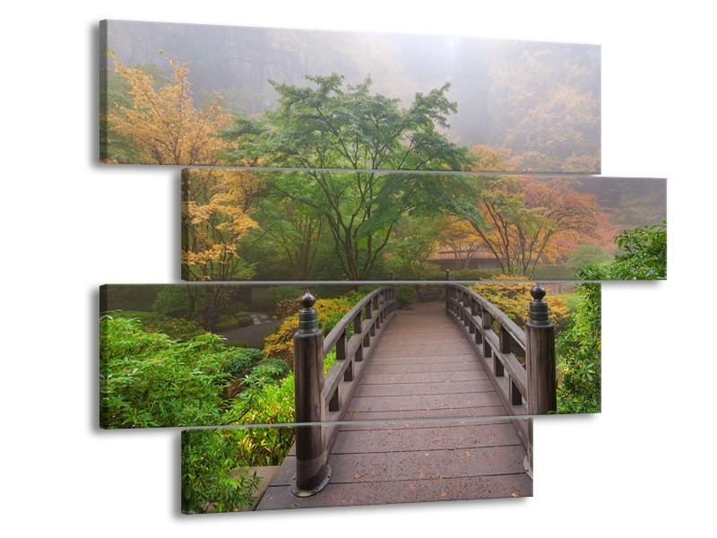 Glasschilderij Natuur, Brug | Groen, Bruin, Grijs | 115x85cm 4Luik