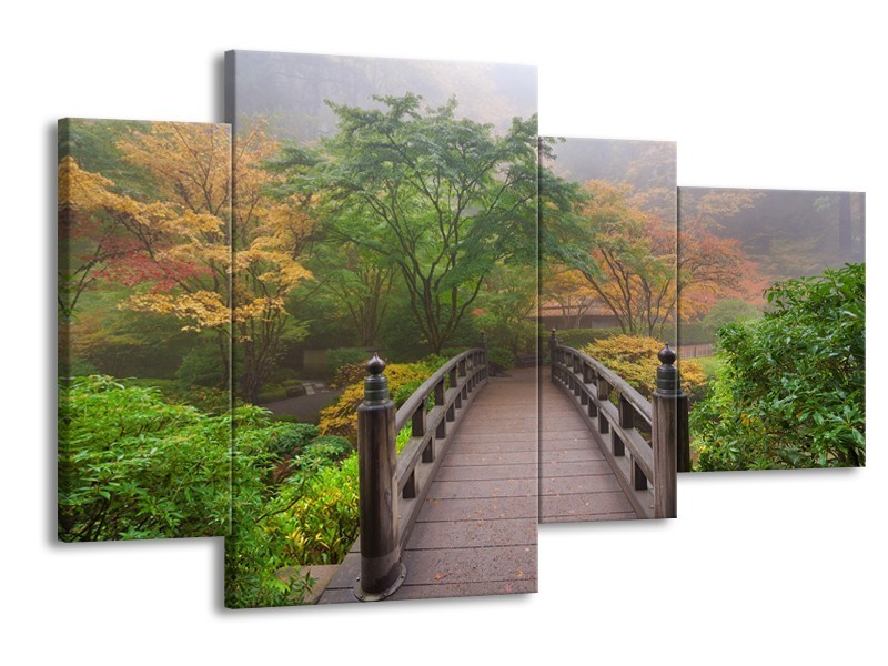 Glasschilderij Natuur, Brug | Groen, Bruin, Grijs | 120x75cm 4Luik