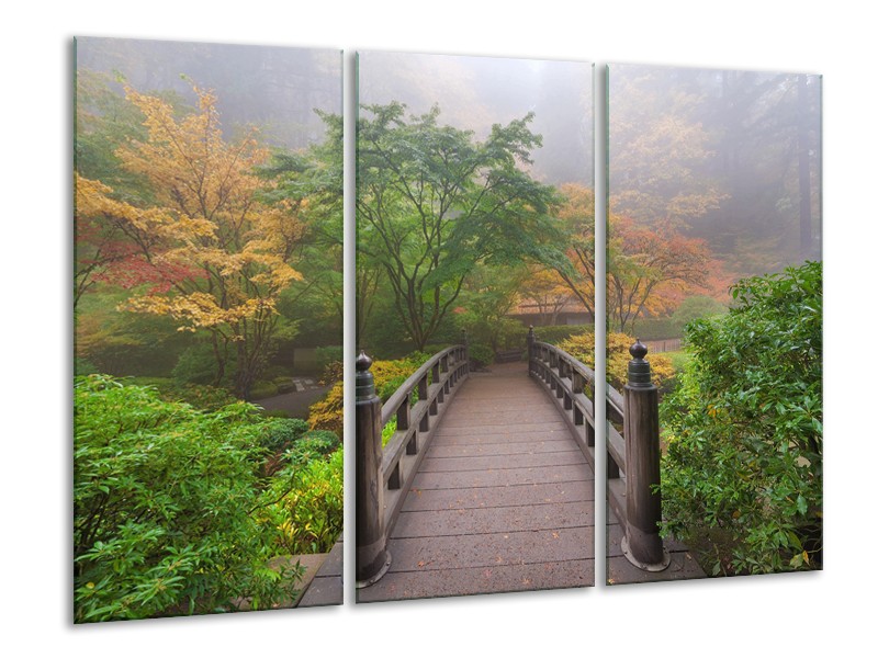 Glasschilderij Natuur, Brug | Groen, Bruin, Grijs | 120x80cm 3Luik