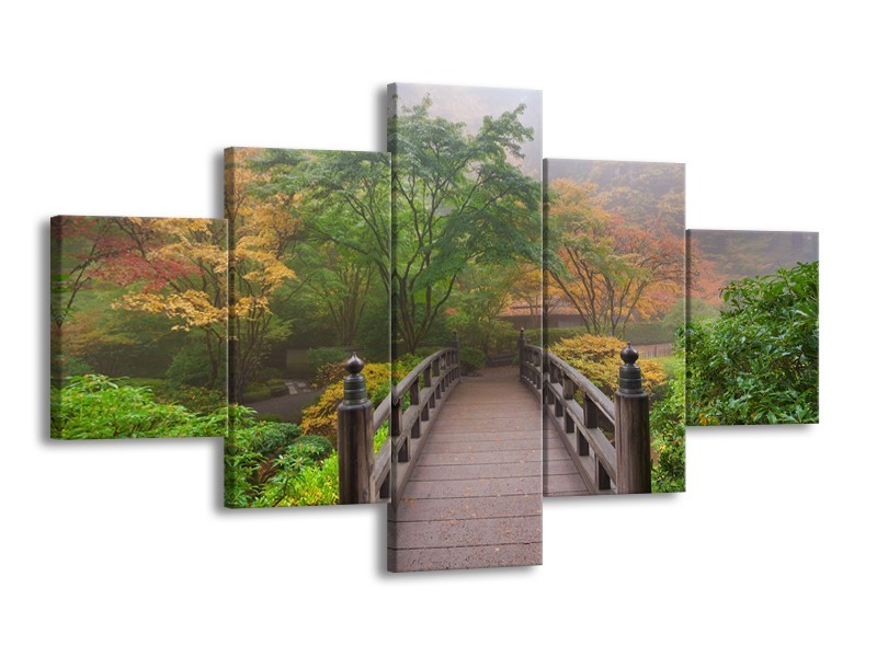 Glasschilderij Natuur, Brug | Groen, Bruin, Grijs | 125x70cm 5Luik