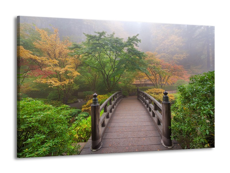 Canvas Schilderij Natuur, Brug | Groen, Bruin, Grijs | 140x90cm 1Luik