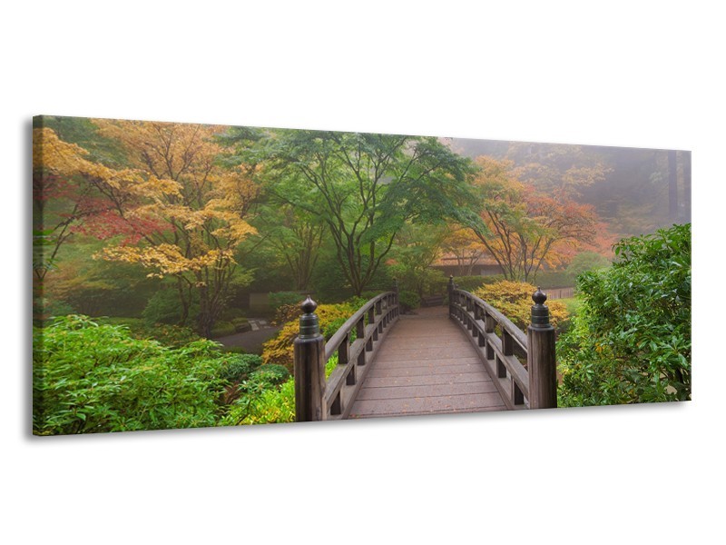 Glasschilderij Natuur, Brug | Groen, Bruin, Grijs | 145x58cm 1Luik