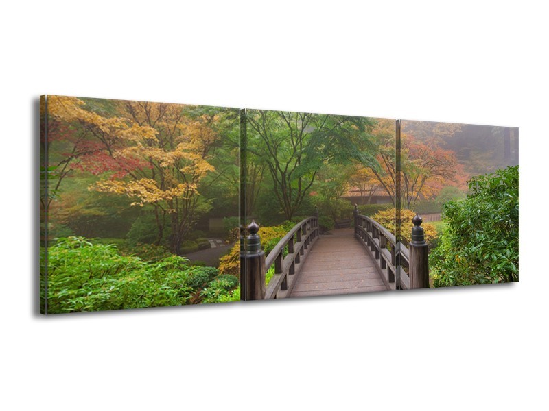 Glasschilderij Natuur, Brug | Groen, Bruin, Grijs | 150x50cm 3Luik