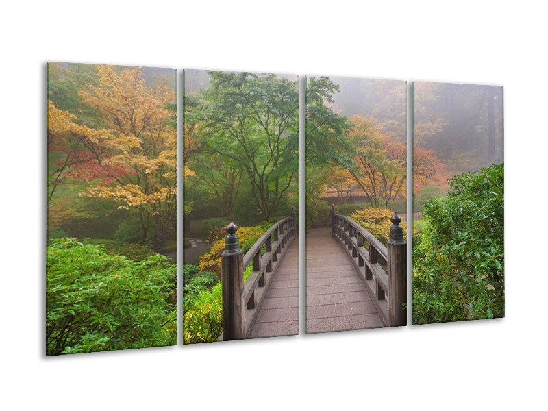 Glasschilderij Natuur, Brug | Groen, Bruin, Grijs | 160x80cm 4Luik