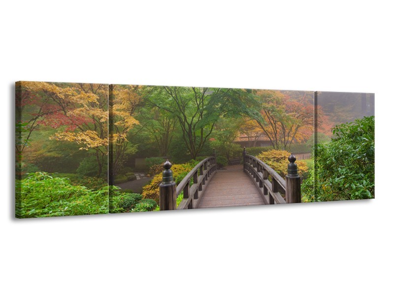 Glasschilderij Natuur, Brug | Groen, Bruin, Grijs | 170x50cm 3Luik