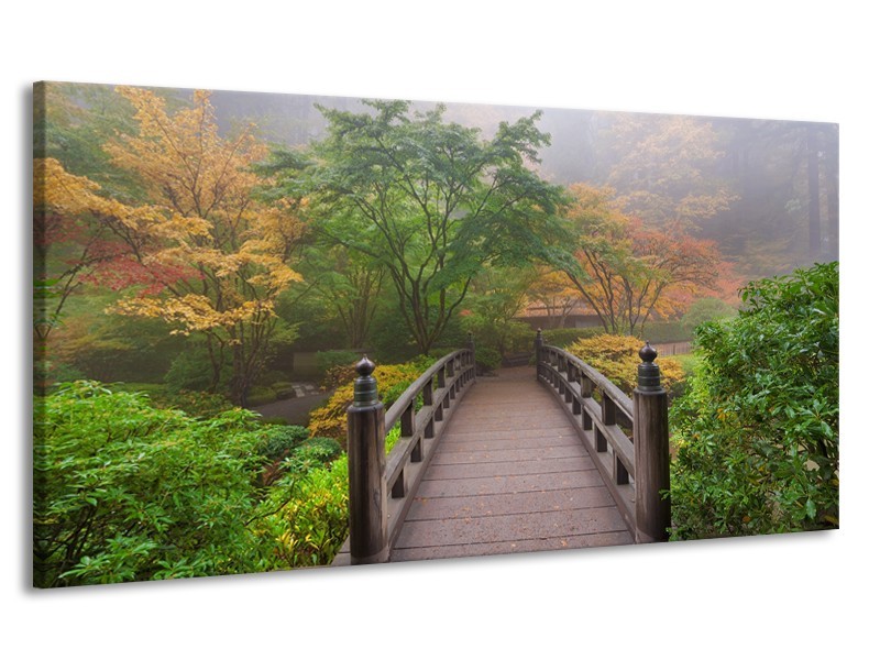 Canvas Schilderij Natuur, Brug | Groen, Bruin, Grijs | 170x90cm 1Luik