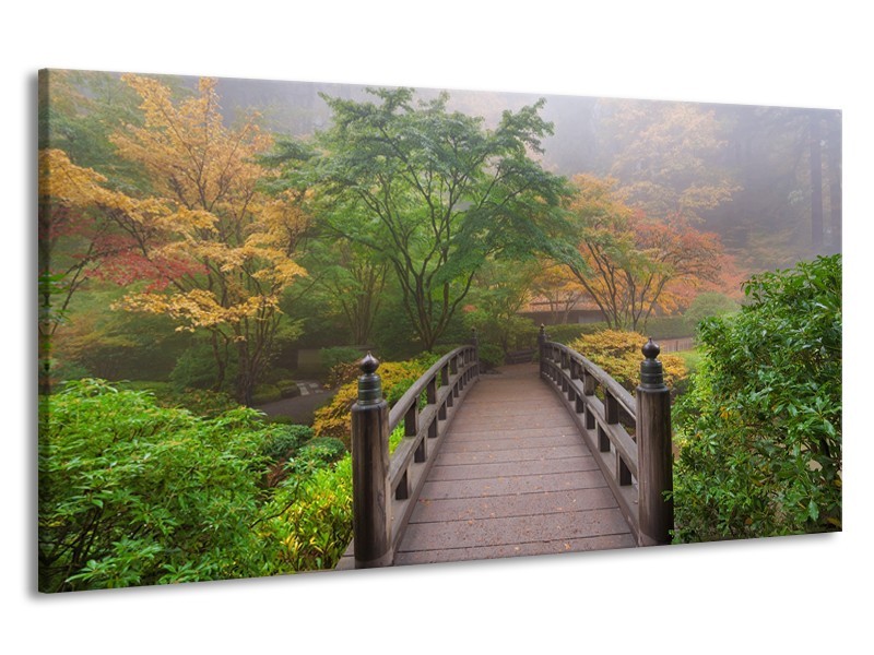 Canvas Schilderij Natuur, Brug | Groen, Bruin, Grijs | 190x100cm 1Luik