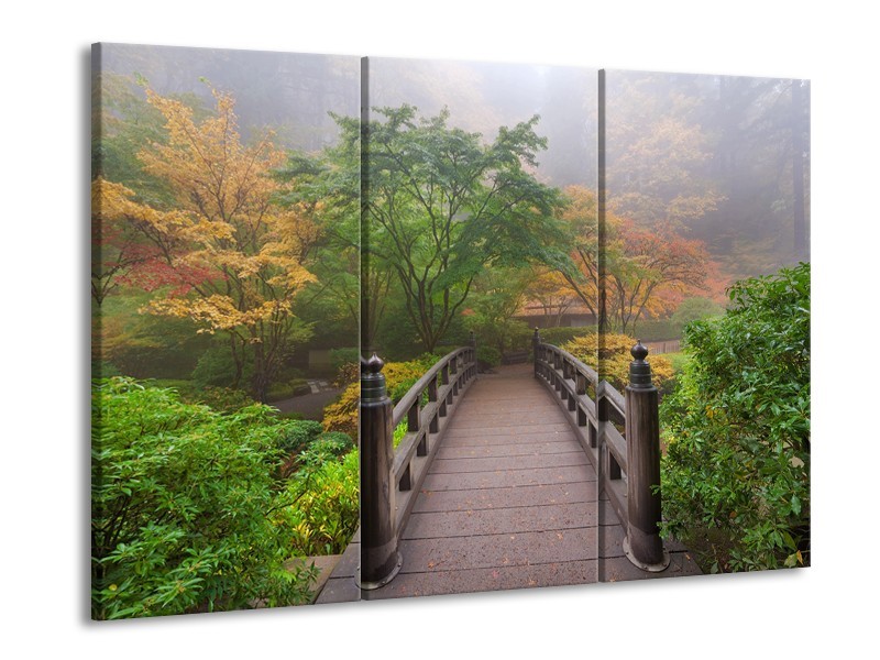 Glasschilderij Natuur, Brug | Groen, Bruin, Grijs | 60x90cm 3Luik