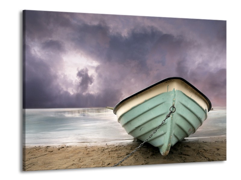 Canvas Schilderij Boot, Zee | Grijs, Groen, Paars | 100x70cm 1Luik