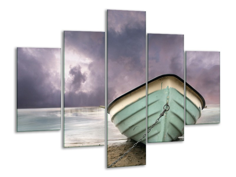 Glasschilderij Boot, Zee | Grijs, Groen, Paars | 100x70cm 5Luik