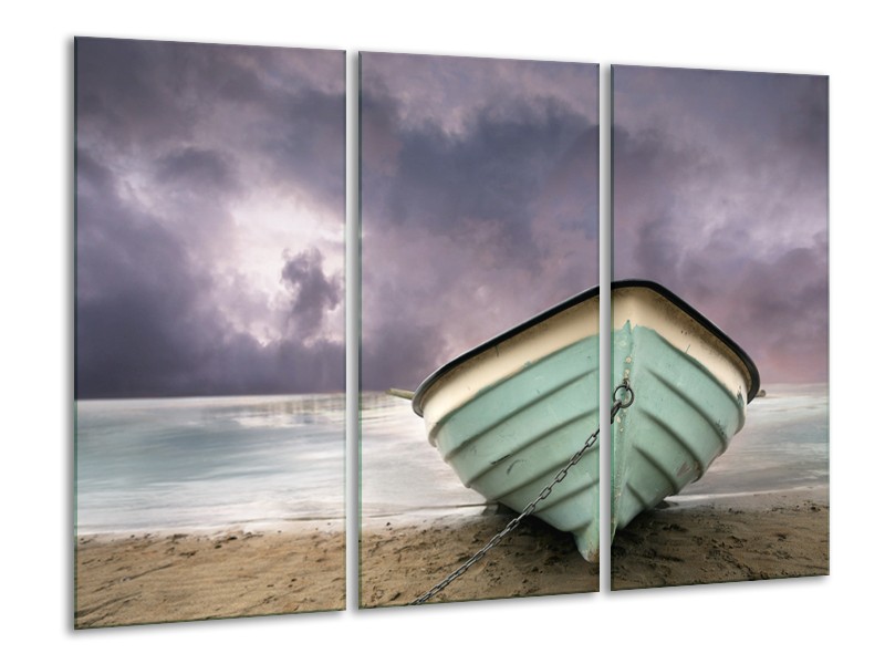 Glasschilderij Boot, Zee | Grijs, Groen, Paars | 120x80cm 3Luik