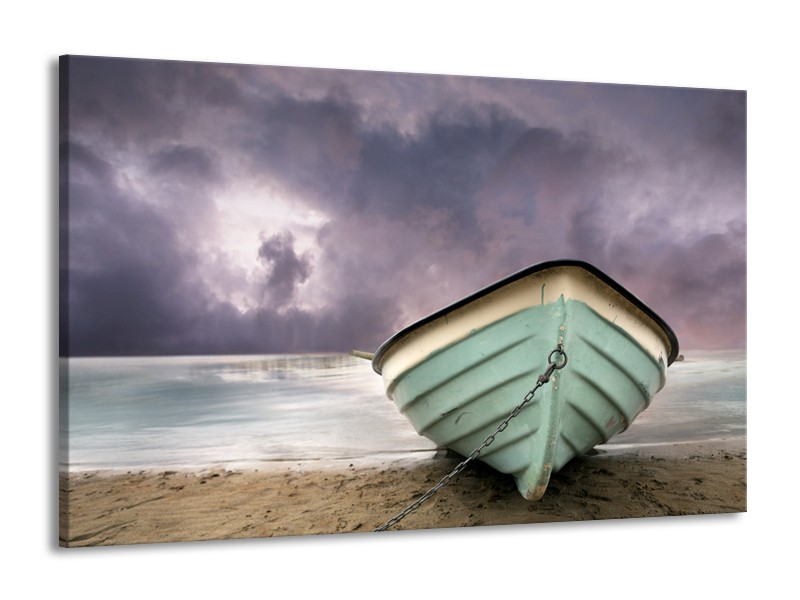 Canvas Schilderij Boot, Zee | Grijs, Groen, Paars | 140x90cm 1Luik