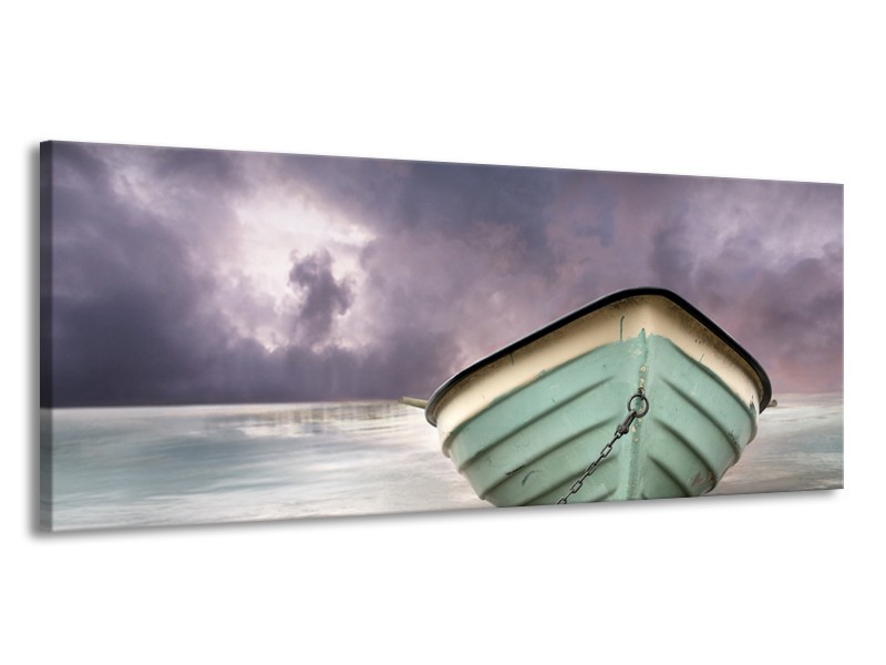 Canvas Schilderij Boot, Zee | Grijs, Groen, Paars | 145x58cm 1Luik