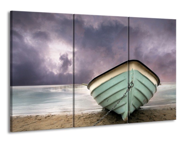 Glasschilderij Boot, Zee | Grijs, Groen, Paars | 165x100cm 3Luik