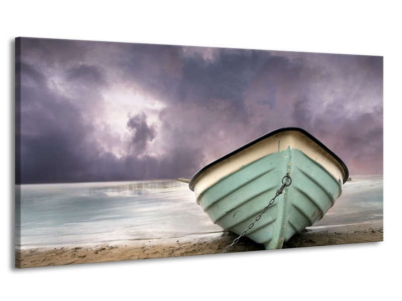 Canvas Schilderij Boot, Zee | Grijs, Groen, Paars | 170x90cm 1Luik