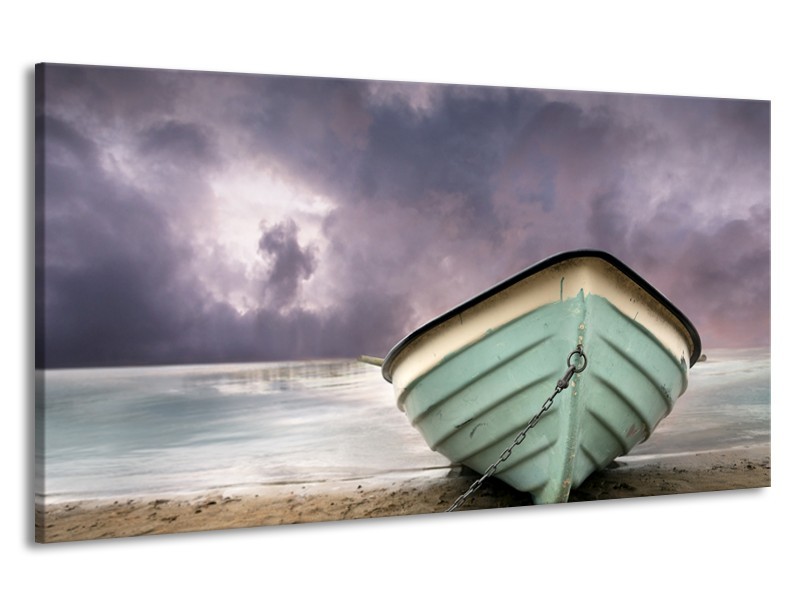 Canvas Schilderij Boot, Zee | Grijs, Groen, Paars | 190x100cm 1Luik