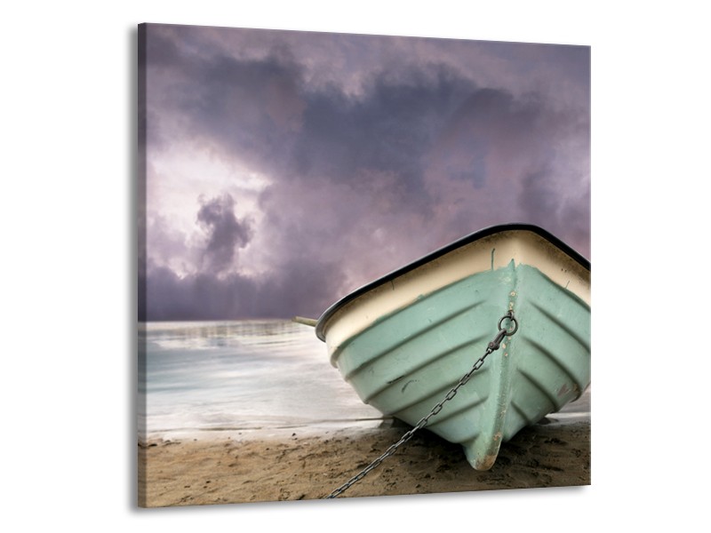 Canvas Schilderij Boot, Zee | Grijs, Groen, Paars | 50x50cm 1Luik