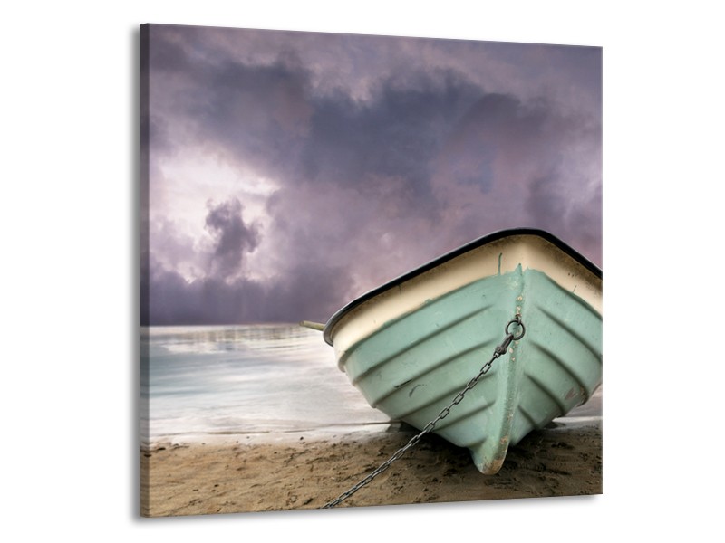 Canvas Schilderij Boot, Zee | Grijs, Groen, Paars | 70x70cm 1Luik