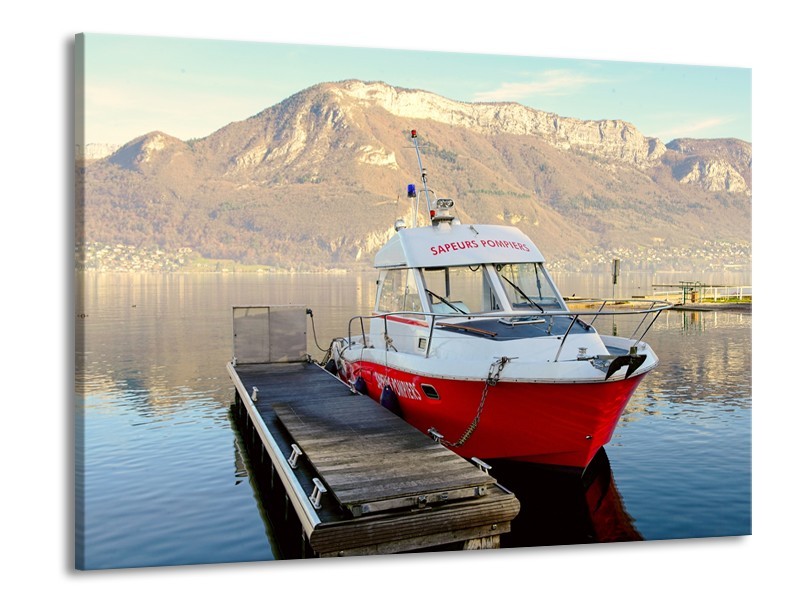 Canvas Schilderij Boot, Bergen | Rood, Grijs, Wit | 100x70cm 1Luik