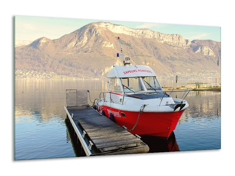 Canvas Schilderij Boot, Bergen | Rood, Grijs, Wit | 120x70cm 1Luik